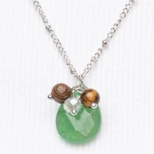 Jade stone and tigers eye pendant necklace and earrings set
